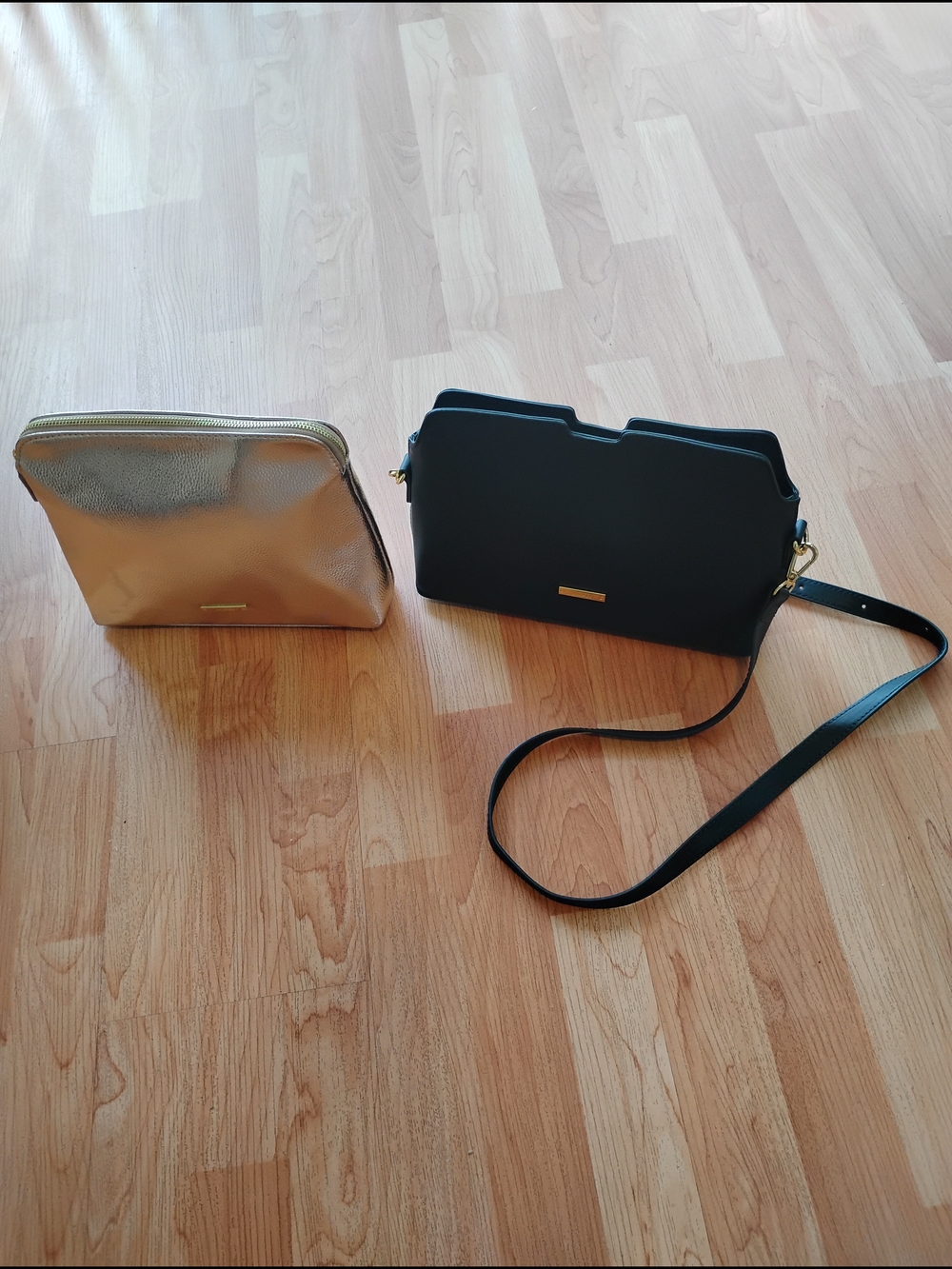 IMAN Forest Green Crossbody Bag with Gold Accent and Metallic Gold Clutch Pouch